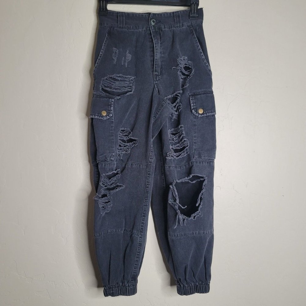Carmar Size 4 Black Distressed Frayed Jeans Appx 25 x 24 Inches